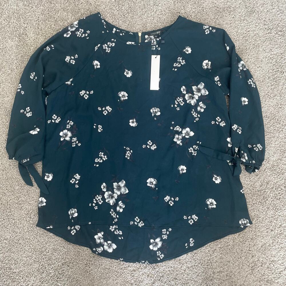 NWT Papermoon Larie tie-sleeve blouse in a dark teal with floral print Sz XL - Picture 6 of 11